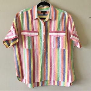 J. Crew Rainbow Popover Linen Top